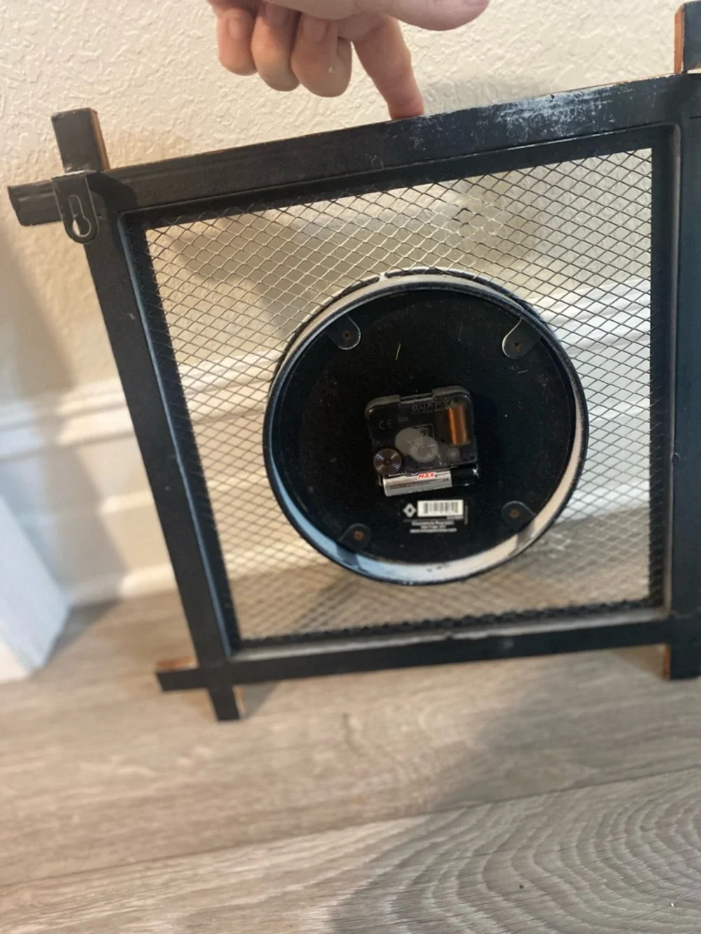 Wood-Frame Mesh Accent Wall Clock in Brown and Cream